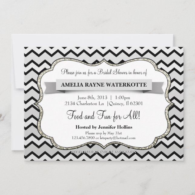 Modern Chevron Grey Silver Bridal Shower Invite (Front)
