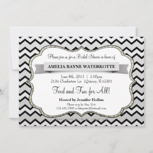 Modern Chevron Grey Silver Bridal Shower Invite