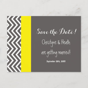 Modern Chevron Grey & Yellow Save Date Postcard