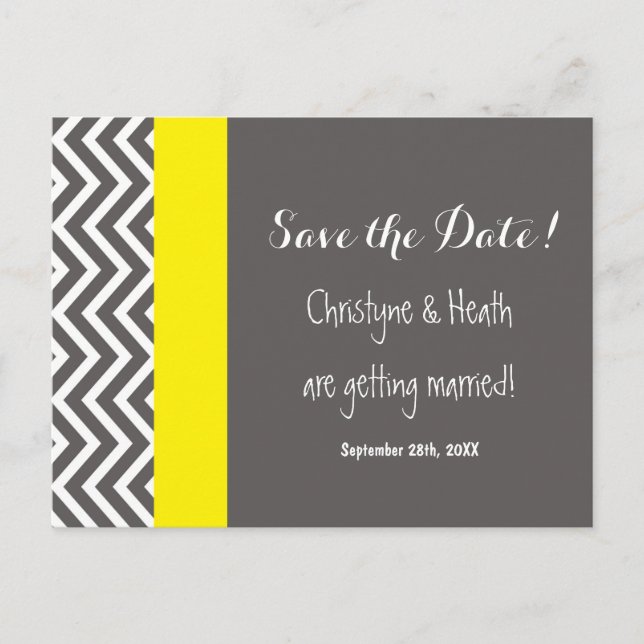 Modern Chevron Grey & Yellow Save Date Postcard (Front)
