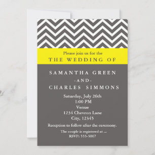 Modern Chevron Grey & Yellow Wedding Invitations