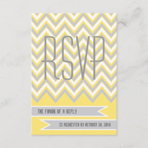 Modern chevron grey, yellow wedding RSVP