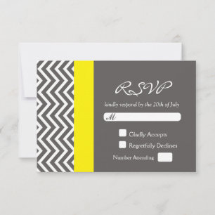 Modern Chevron Grey & Yellow Wedding RSVP Card