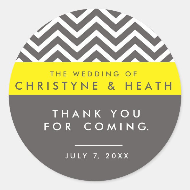 Modern Chevron Grey & Yellow White Party Sticker (Front)