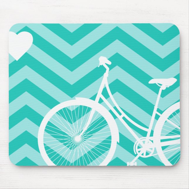 Modern Chevron Heart and Bicycle Mousepad (Front)