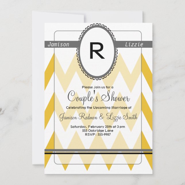 Modern Chevron invitation with Monogram-grey chevr (Front)