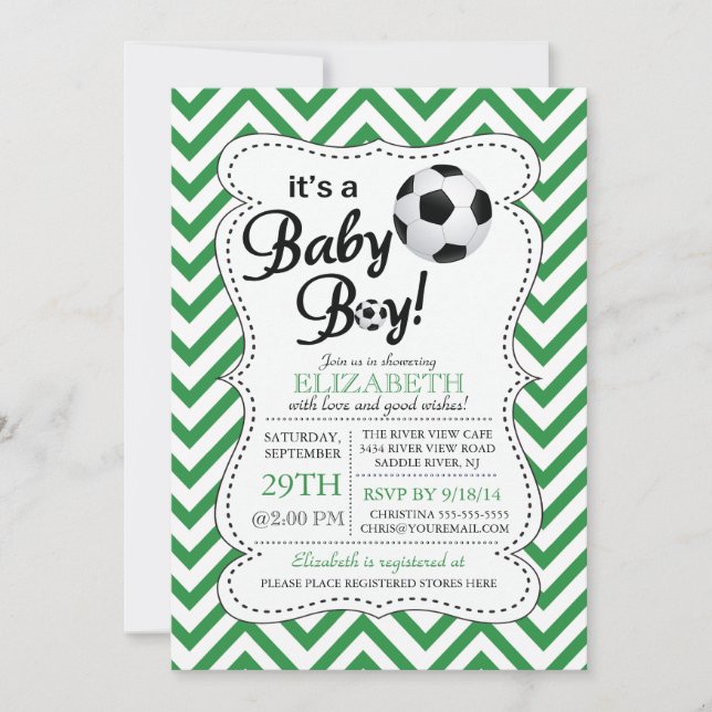 Modern Chevron It's a Baby Boy Soccer Baby Shower Invitation (Front)