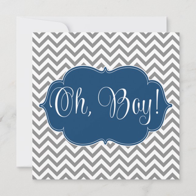 Modern Chevron Navy Blue Grey Boy Baby Shower Invitation (Front)