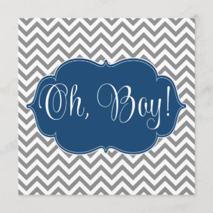 Modern Chevron Navy Blue Grey Boy Baby Shower Invitation
