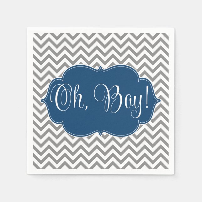 Modern Chevron Navy Blue Grey Boy Baby Shower Napkin (Front)