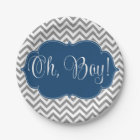 Modern Chevron Navy Blue Grey Boy Baby Shower