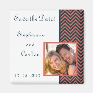 Modern Chevron Neon Coral/Navy Announcement Magnet