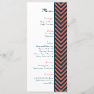 Modern Chevron Neon Coral/Navy Wedding Menu