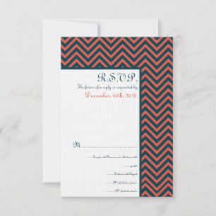Modern Chevron Neon Coral/Navy Wedding RSVP Card