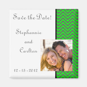 Modern Chevron Neon Green/Grey Announcement Magnet