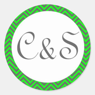 Modern Chevron Neon Green/Grey Envelope Stickers