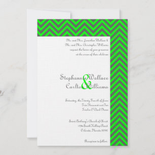 Modern Chevron Neon Green/Grey Wedding Invitation