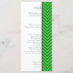 Modern Chevron Neon Green/Grey Wedding Programs Programme