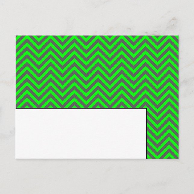 Modern Chevron Neon Green/Grey Writable Place Card (Front)