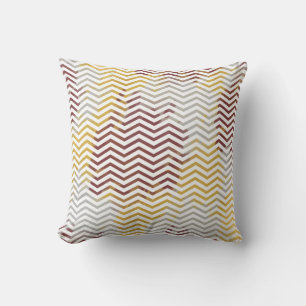 Modern Chevron Pattern Abstract Red Gold Splotches Cushion