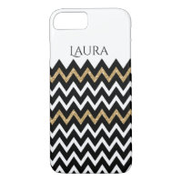 Modern Chevron Pattern Black White & Gold
