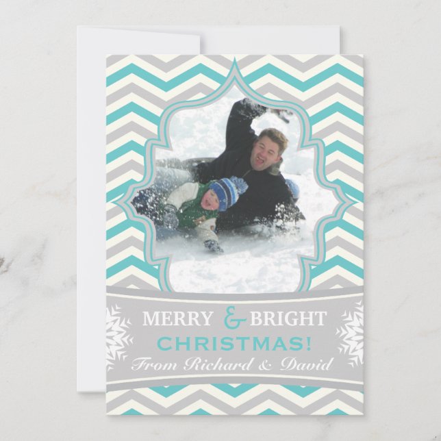 Modern chevron pattern Christmas flat photo card (Front)