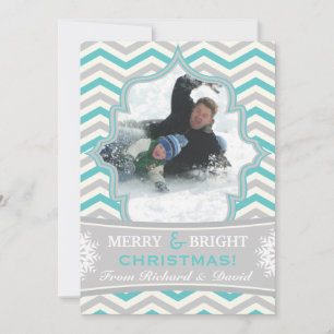 Modern chevron pattern Christmas flat photo card