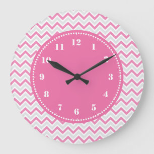 Modern Chevron Pattern Girly Pink Large Clock