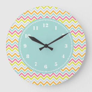 Modern Chevron Pattern Girly Rainbow Large Clock