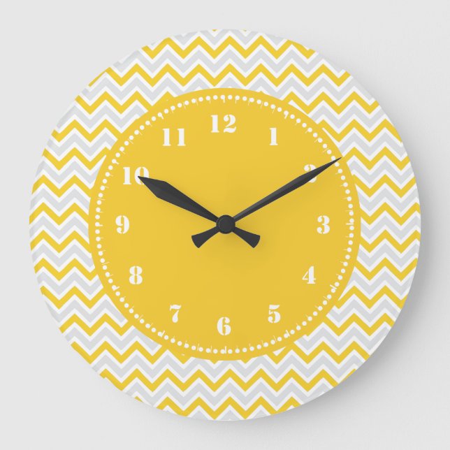 Modern Chevron Pattern Girly Yellow Large Clock (Front)