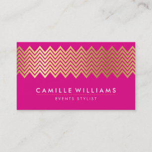 MODERN CHEVRON pattern gold foil bright hot pink Business Card