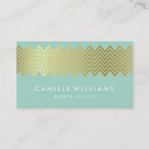 MODERN CHEVRON pattern gold foil trendy mint green Business Card