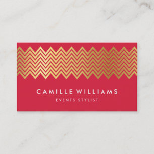MODERN CHEVRON pattern gold foil trendy rich red Business Card