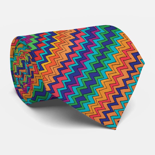 Modern Chevron Pattern Orange Purple Turquoise Tie (Rolled)