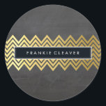 MODERN CHEVRON PATTERN trendy gold chalkboard Classic Round Sticker<br><div class="desc">NOTE the shiny gold image is a printed picture A modern and sophisticated sticker design that can be used for any occasion - wedding, baby shower, birth announcement, graduation, handmade craft items or clothing for small business packaging etc... Setup as a template it is easy to customise with your own...</div>