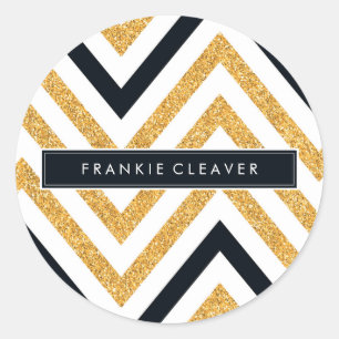 MODERN CHEVRON PATTERN trendy gold glitter black Classic Round Sticker