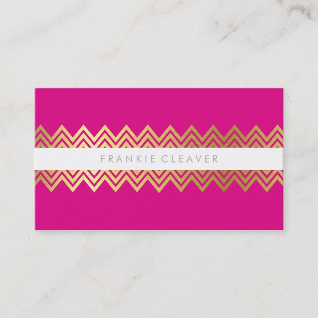 MODERN CHEVRON PATTERN trendy simple gold hot pink Business Card (Front)