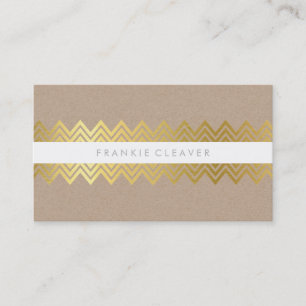 MODERN CHEVRON PATTERN trendy simple gold kraft Business Card