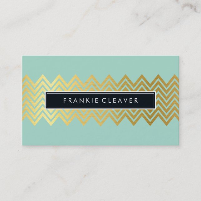 MODERN CHEVRON PATTERN trendy simple gold mint Business Card (Front)