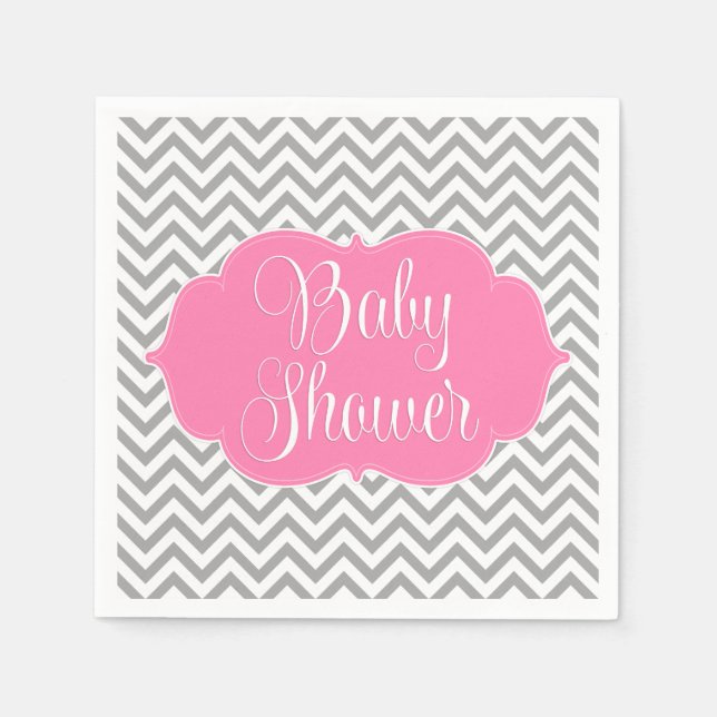 Modern Chevron Pink Grey Baby Shower Napkin (Front)