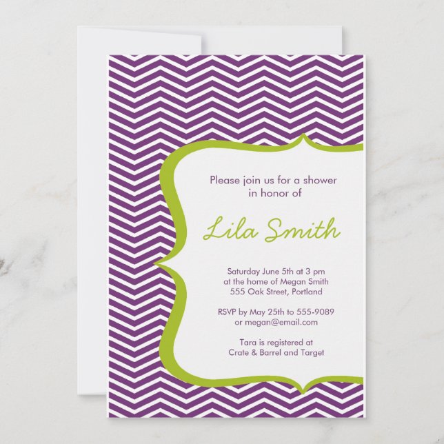 Modern Chevron Purple Green Shower Invitation (Front)