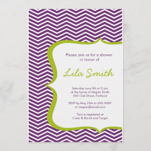 Modern Chevron Purple Green Shower Invitation