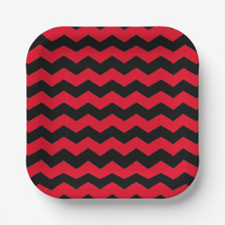 Modern Chevron Stripes Black and Red Pattern  Paper Plate