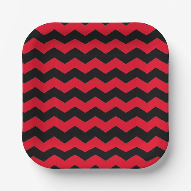Modern Chevron Stripes Black and Red Pattern  Paper Plate (Front)