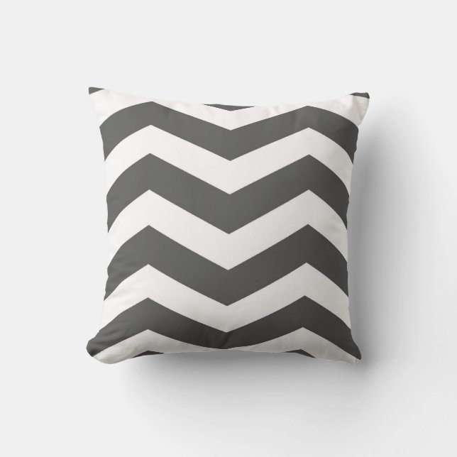 Modern Chevron Stripes in Charcoal Grey and White Cushion (Front)