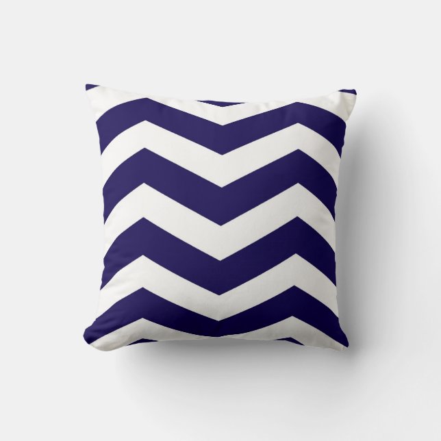 Modern Chevron Stripes in Cobalt Blue and White Cushion (Front)