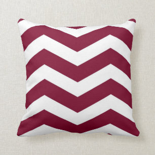 Modern Chevron Stripes in Cranberry Red and White Cushion