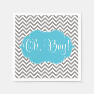 Modern Chevron Teal Blue Grey Boy Baby Shower Napkin