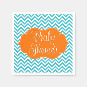 Modern Chevron Teal Orange Baby Shower Napkin