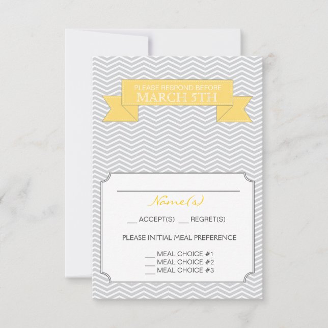 Modern Chevron Wedding Reply Card Yellow (Front)